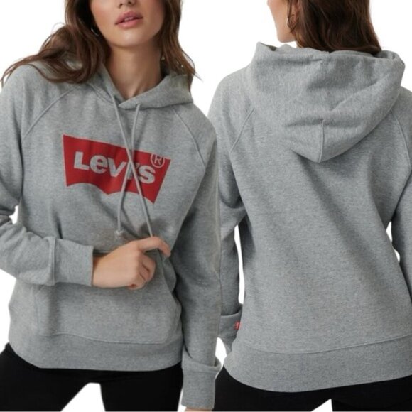 Levi’s Logo Hoodie Medium Gray Fleece Sweatshirt Relaxed Fit - Picture 14 of 14